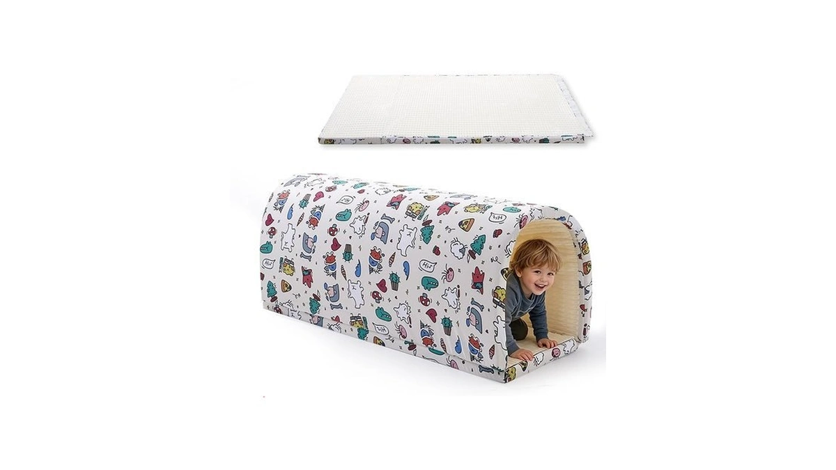 2-in-1 Kids Play Tunnel & Foldable Sensory Play Mat, 79"