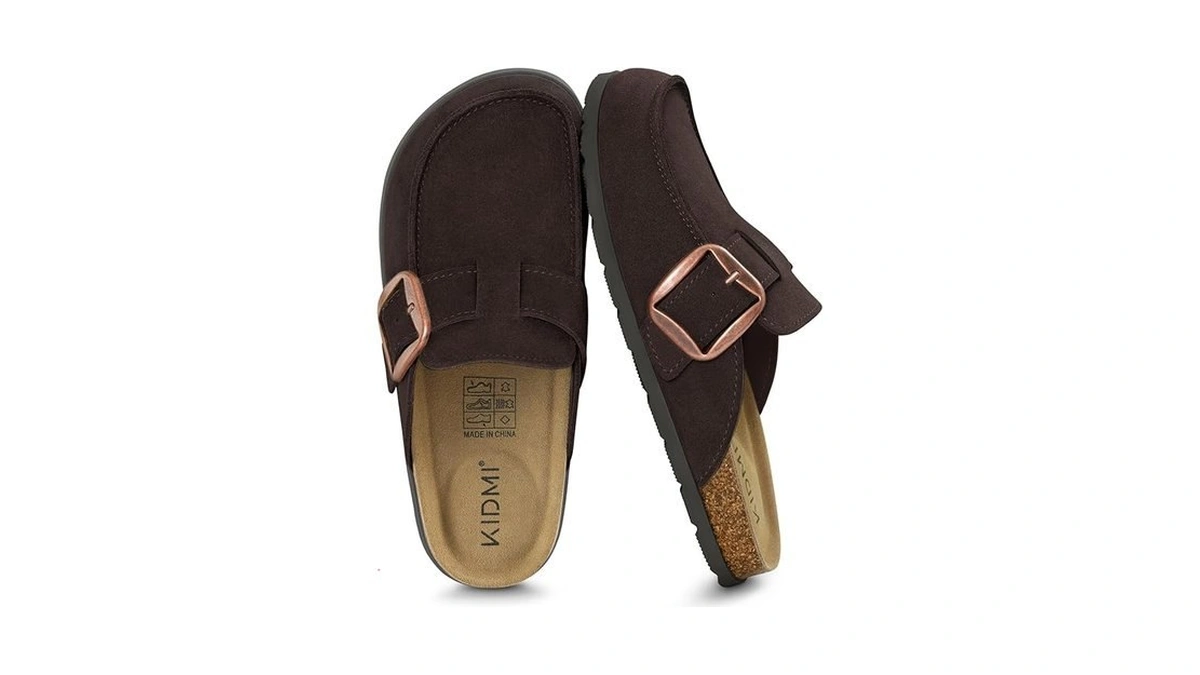 Kidmi Genuine Suede Clogs For Women Cork Footbed Leather Mules