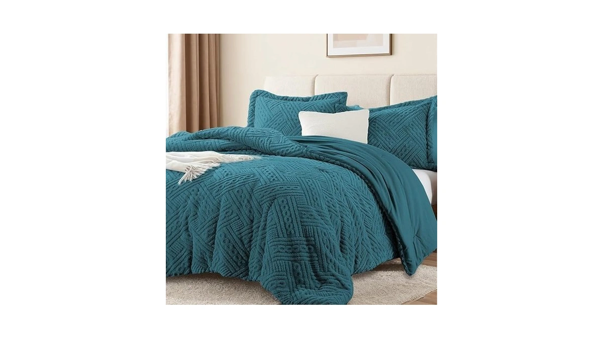 Homelike Moment Fluffy Queen Comforter Set - Teal Blue Fleece