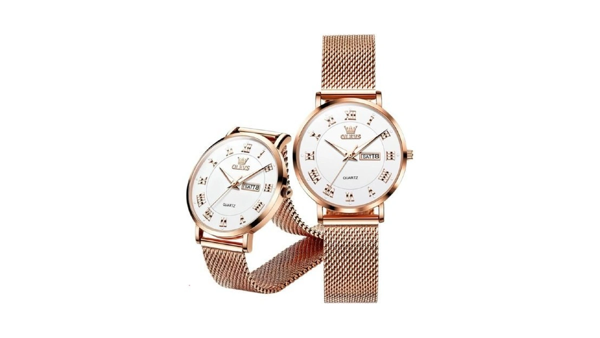 Olevs Gold Women's Classic Watch White Dial Gold Mesh Strap