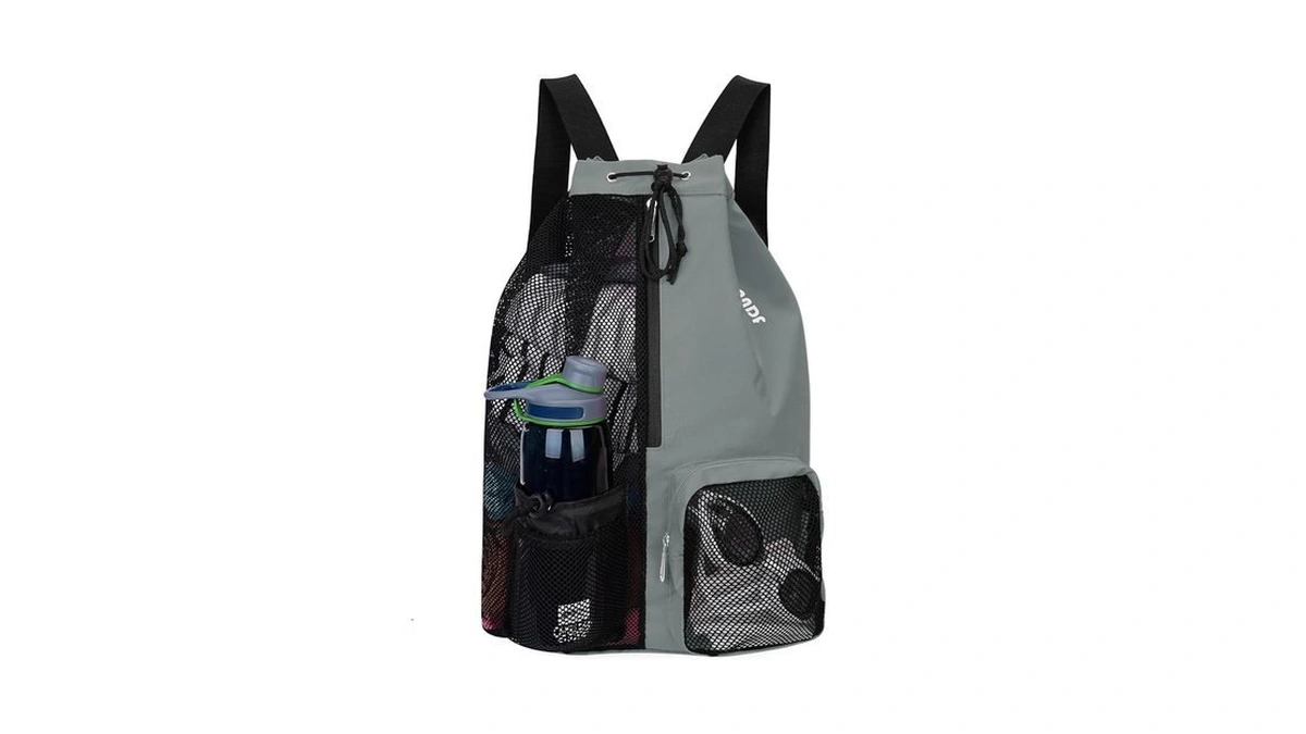 Wandf Swim Bag Mesh Drawstring Backpack With Wet Pocket Beach