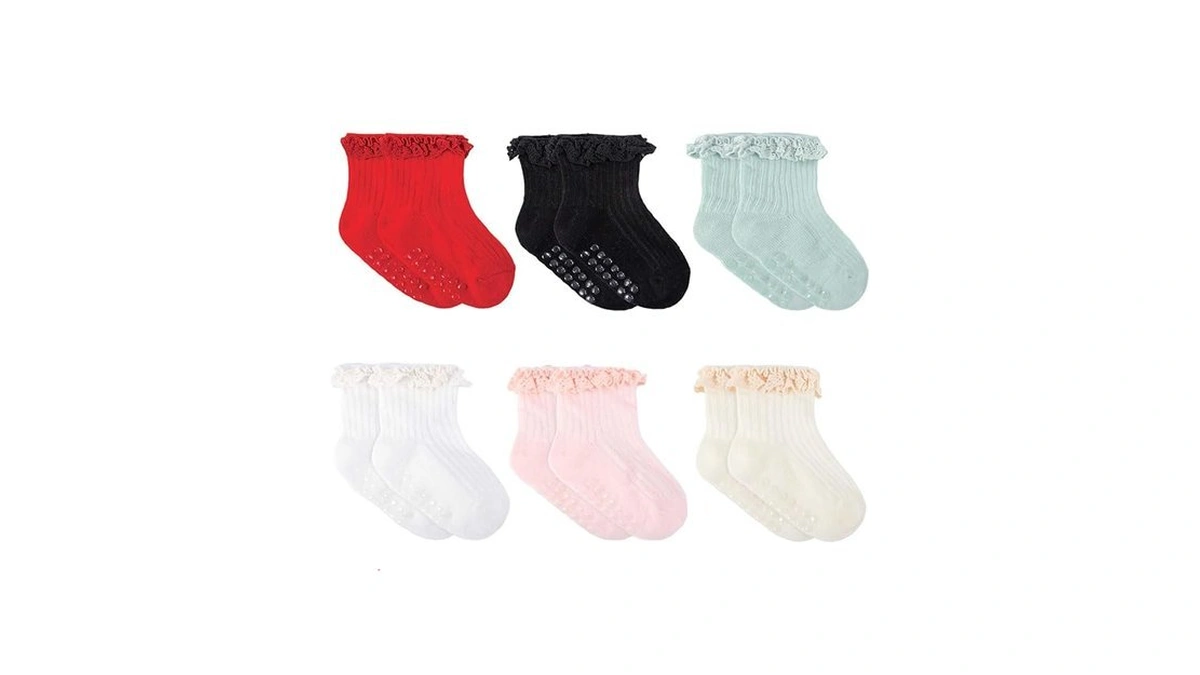 Mkyszlt 6 Pairs Baby Girl Ruffle Socks Non Slip Grippy