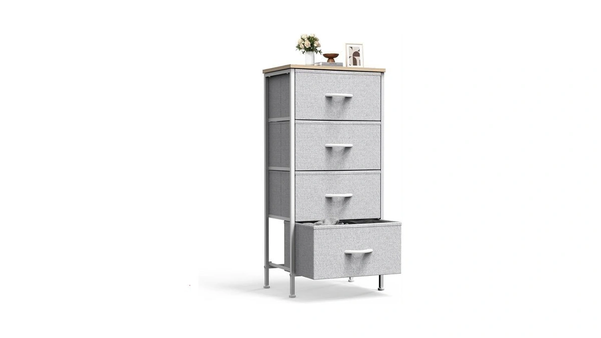 Sweetcrispy Nightstand Small Bedroom Dresser With 4 Fabric Drawers,bed Side