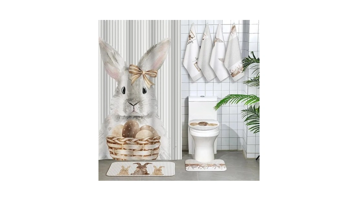 Honoson 8 Pcs Easter Shower Curtain Set With Rugs And