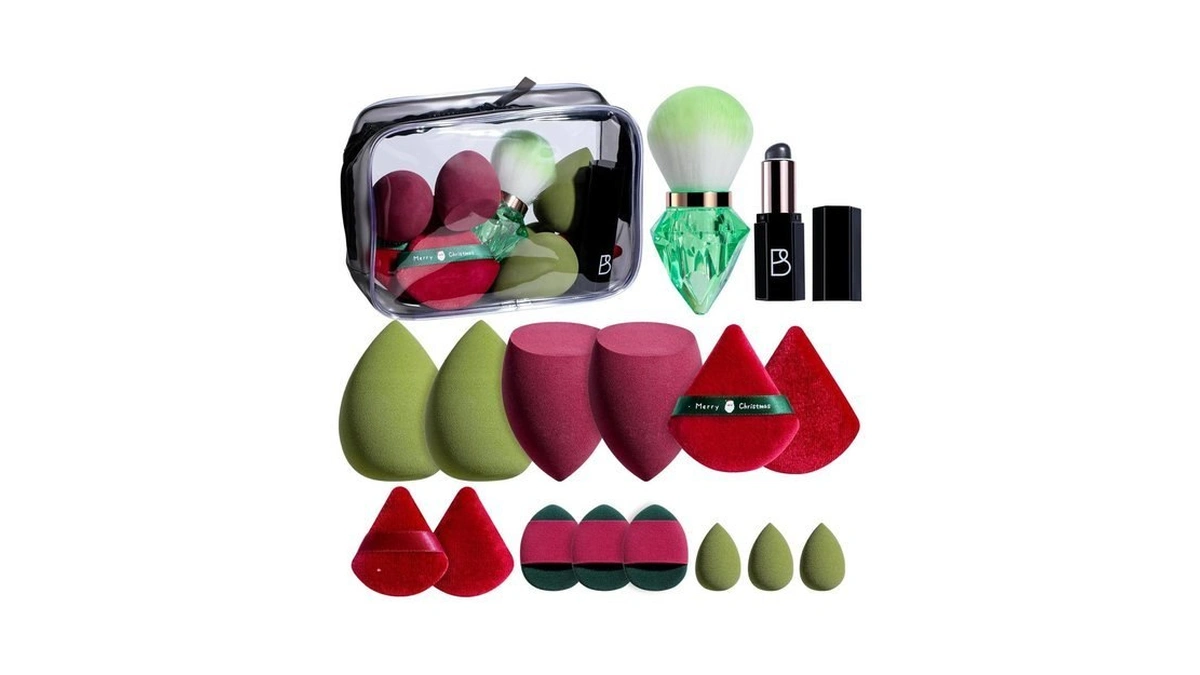 Bs-mall 14 Pcs Portable Makeup Sponge Set With Diamond-shaped Kabuki