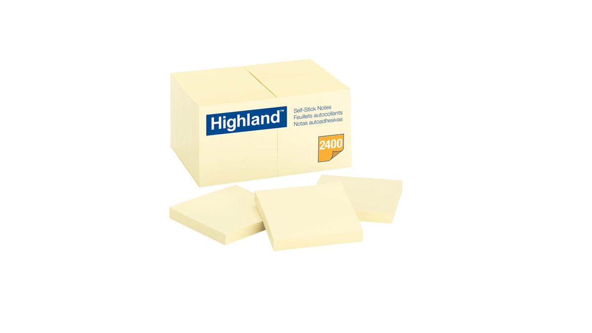 Highland Sticky Notes, 3 X 3 Inches, Yellow, 24 Pack
