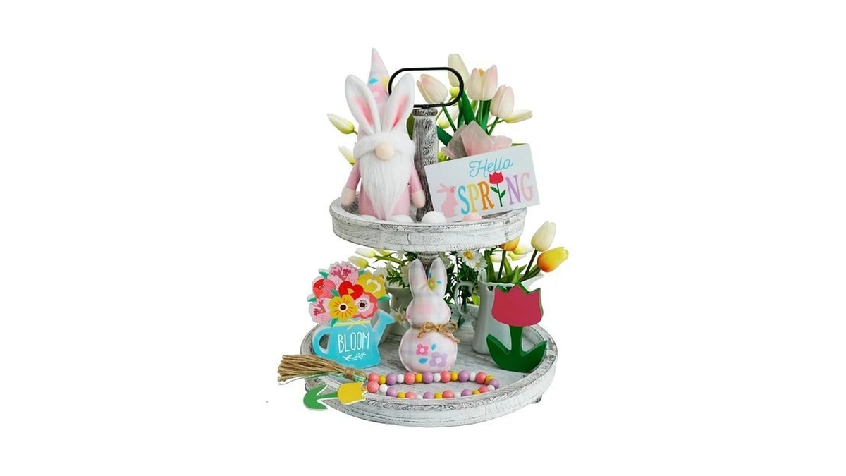 Spring Tiered Tray Decor Set, 6pcs Farmhouse Tabletop Decorations With