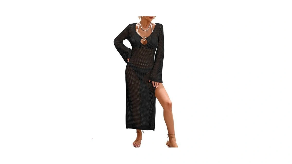 Womens Swimsuit Crochet Cover Up Knit Long Sleeve Swimwear Bikini