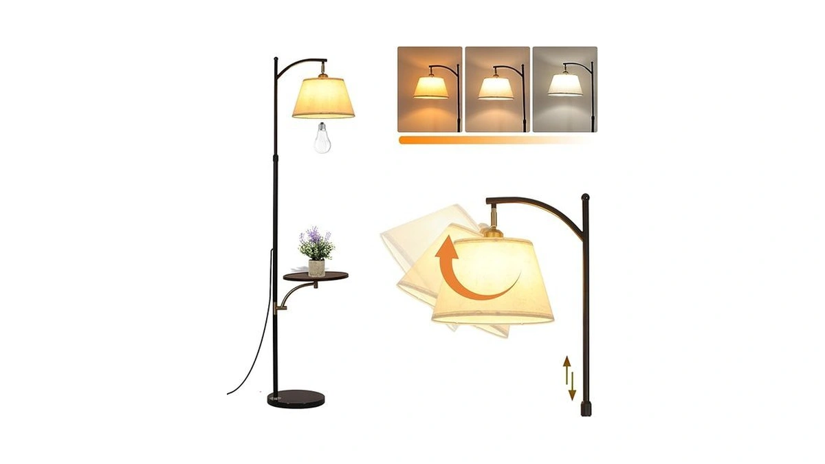 Floor Lamp With Table For Living Room, Tall Floor Standing