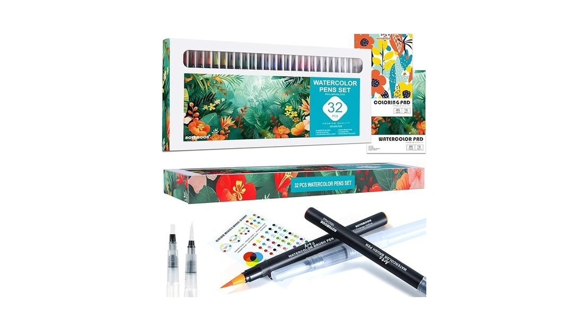 32 Watercolor Pens Set Includes 26 Vivid Colors, Real Brush