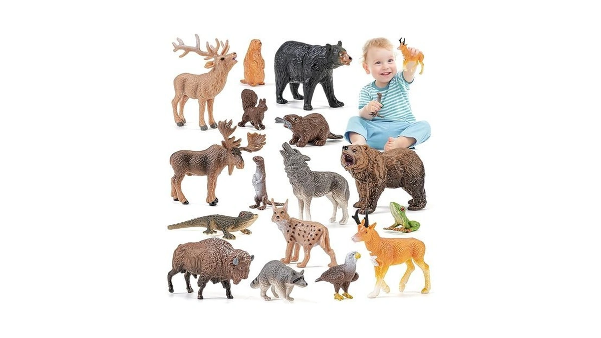 Thinkbay North American Animals Figurines Toys, 16pcs Realistic Safari Animals