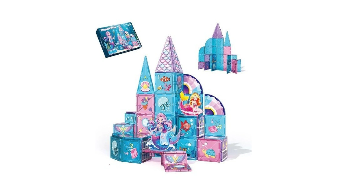 Lelesun Mermaid Magnetic Tiles Building Set, 51pcs Magnetic Construction Toy