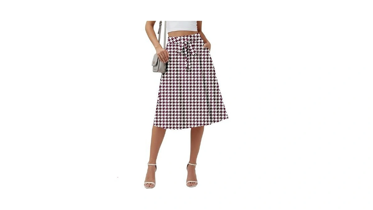 Kuotai Womens Midi Skirt With Pockets High Waisted Elastic Tie