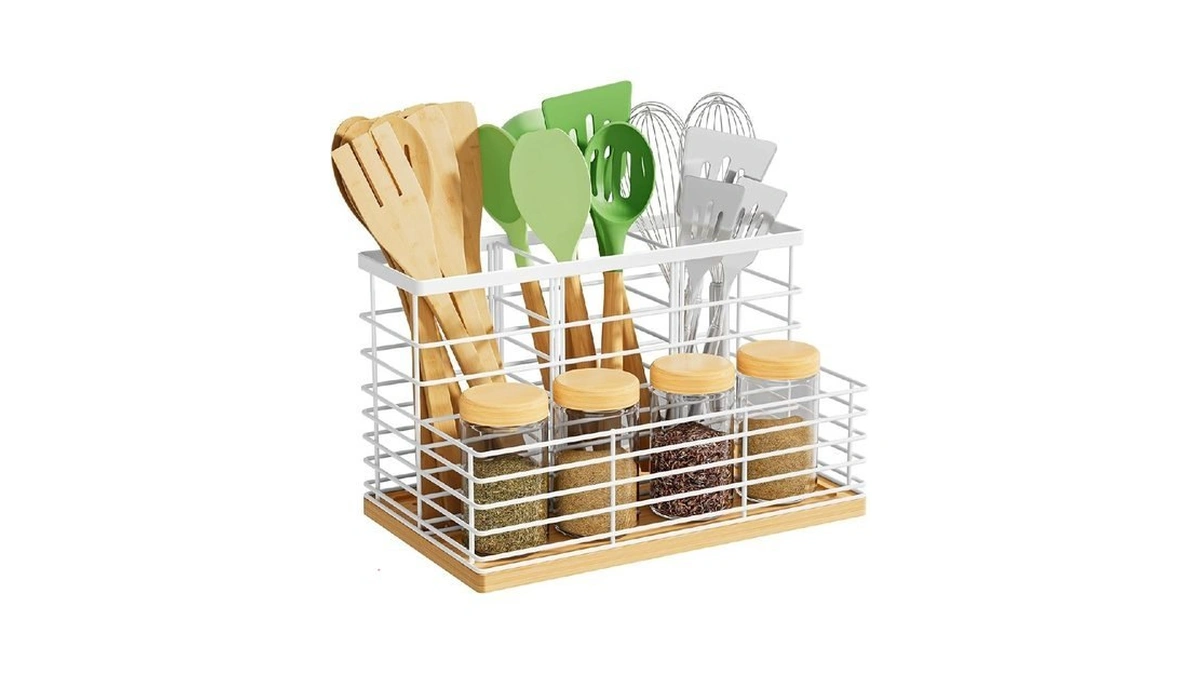 Vitviti Kitchen Utensil Holder For Counter, Large 4 Compartments Metal