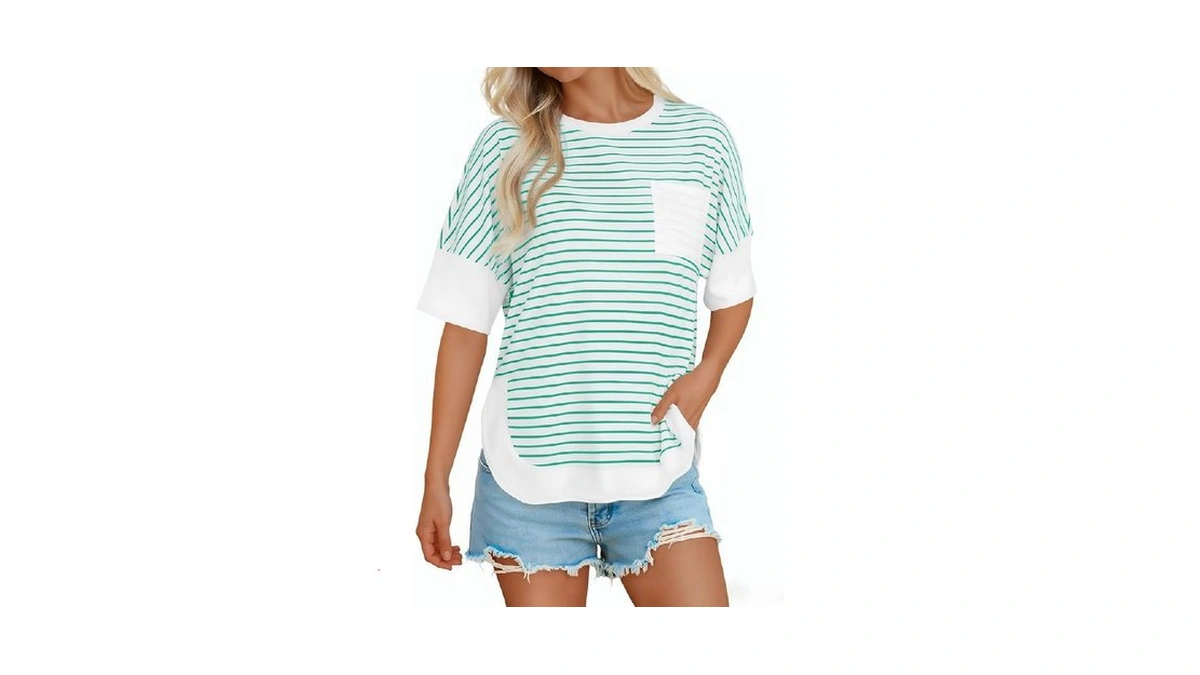 Yousify Womens Striped T-shirts Summer Short Sleeve Tops Casual Loose