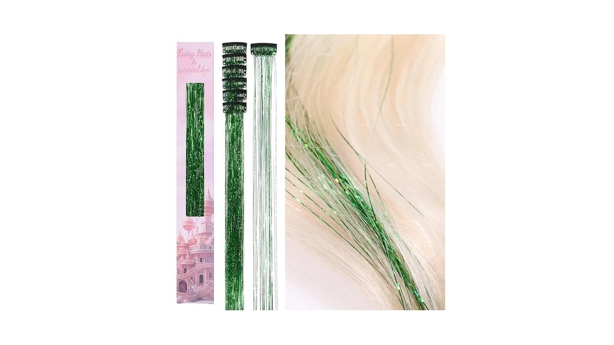 Wennalife Hair Tinsel Clip In For Girls Green, 6pcs 24