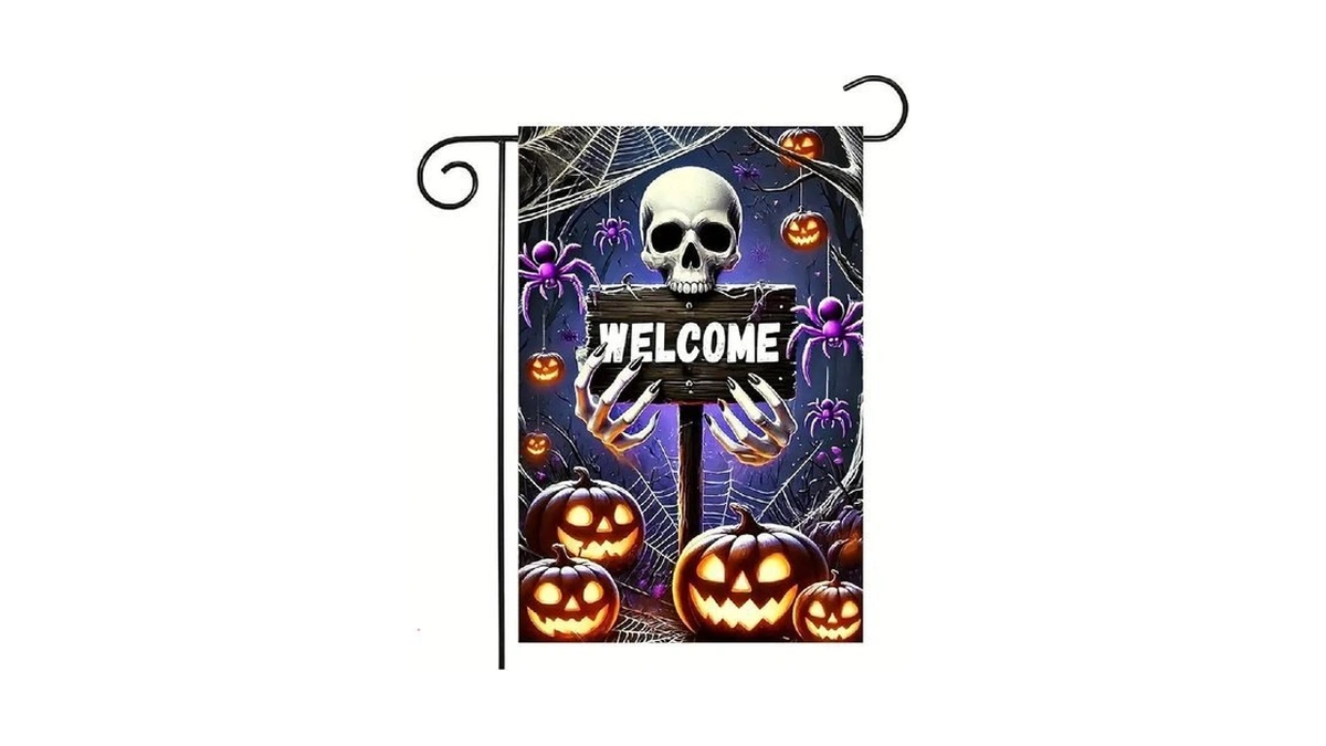 Halloween Garden Flag 12x18 Inch Double Sided Pumpkin Skeleton Garden