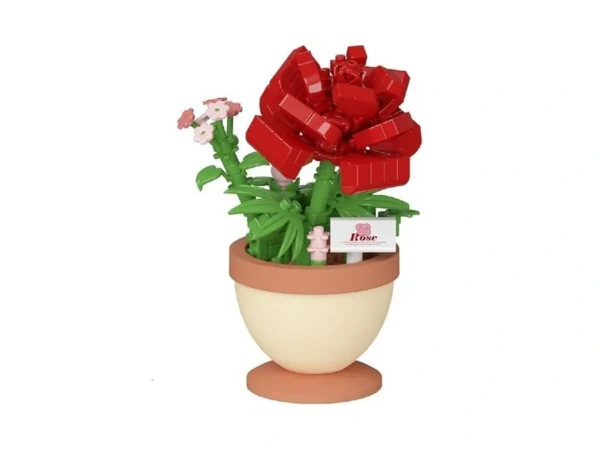 Jollcnoia Rose Mini Flower Bonsai Building Toy Potted Plant Blocks