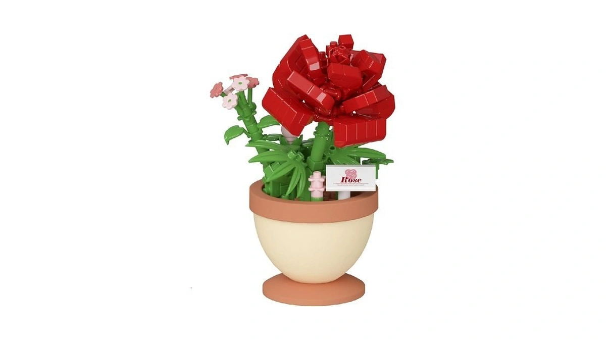 Jollcnoia Rose Mini Flower Bonsai Building Toy Potted Plant Blocks