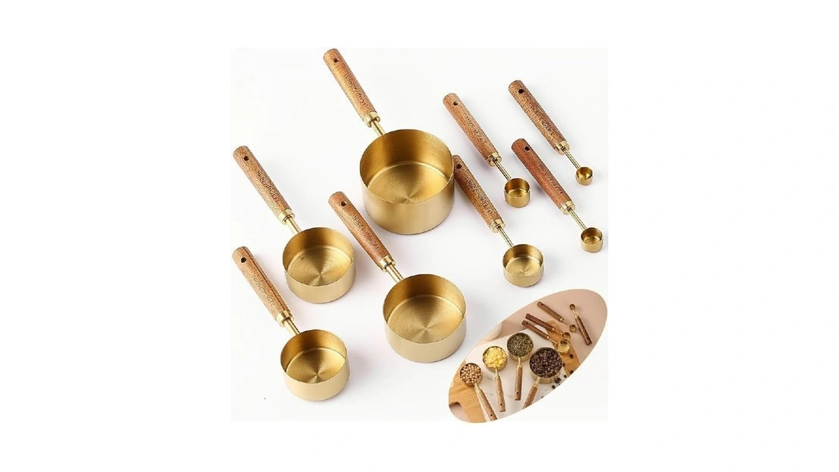 8pcs Measuring Cups And Spoons Set - Golden Stainless Steel