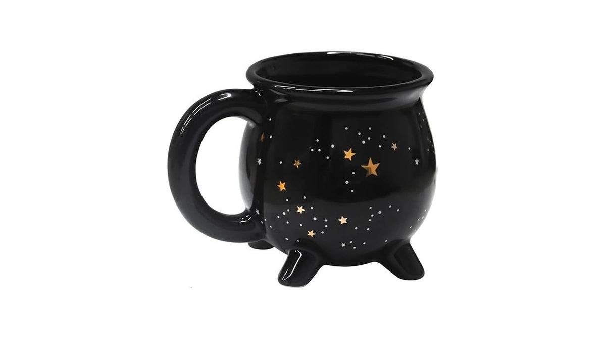 Raisly Astral Cauldron Coffee Mug 300ml/10oz Black Ceramic Witch Mugs,