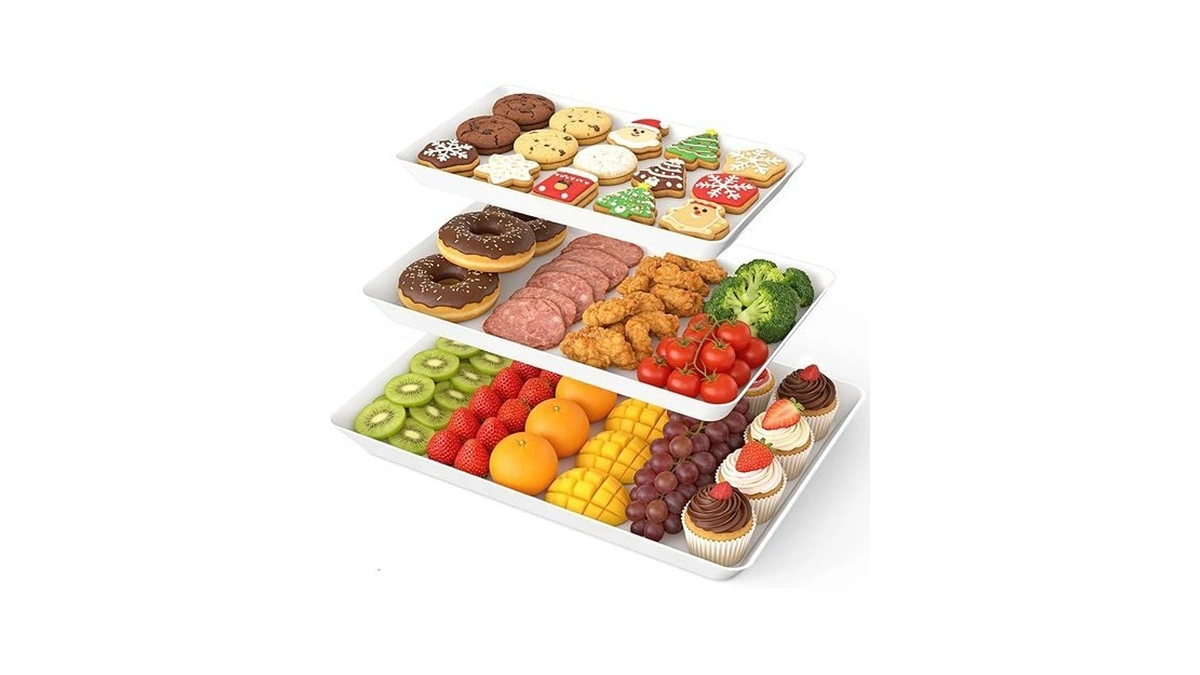 Spacewhisper 3 Pack Serving Tray, White Rectangular Appetizer Platters For