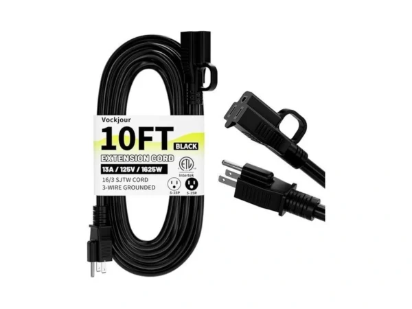 16/3 Black Indoor Outdoor Extension Cord 10 Ft Waterproof, Extension