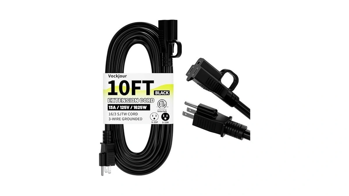 16/3 Black Indoor Outdoor Extension Cord 10 Ft Waterproof, Extension