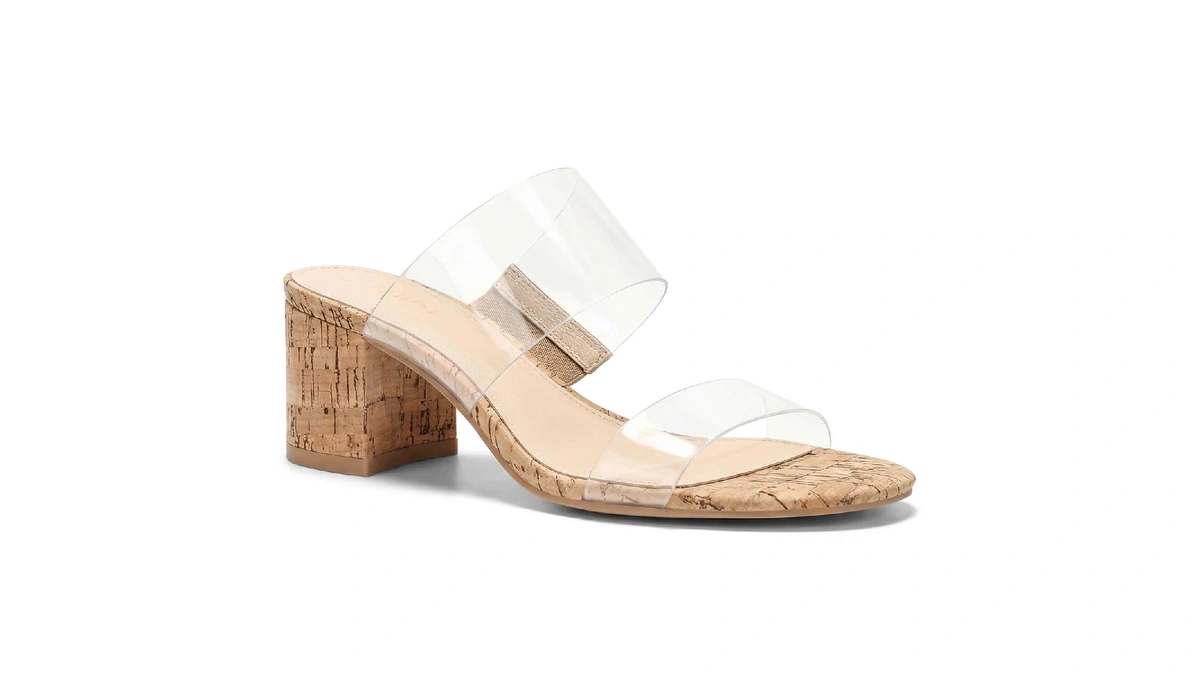 Coutgo Women's Clear Heeled Sandals Transparent Two Strap Chunky Block