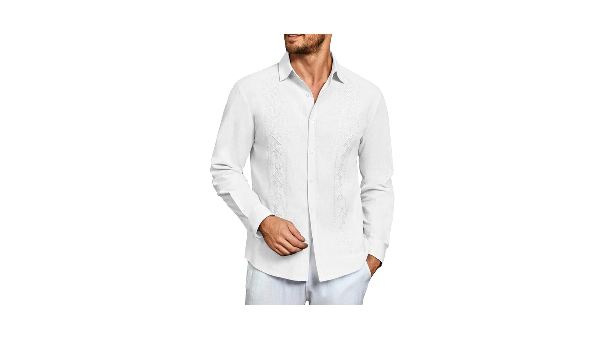 Makkrom Men's Casual Cotton Linen Button Down Shirts Cuban Guayabera