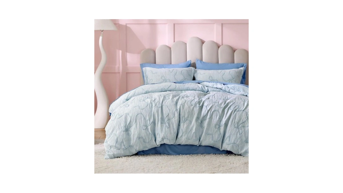 Bedsure Blue Duvet Cover King Size With Bowknot Jacquard Design,