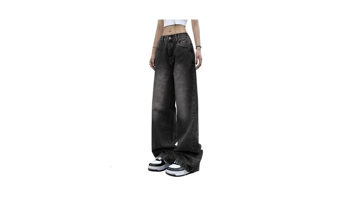 Emmiol Women Wide Leg Jeans Trendy Mid Waisted Denim Pants