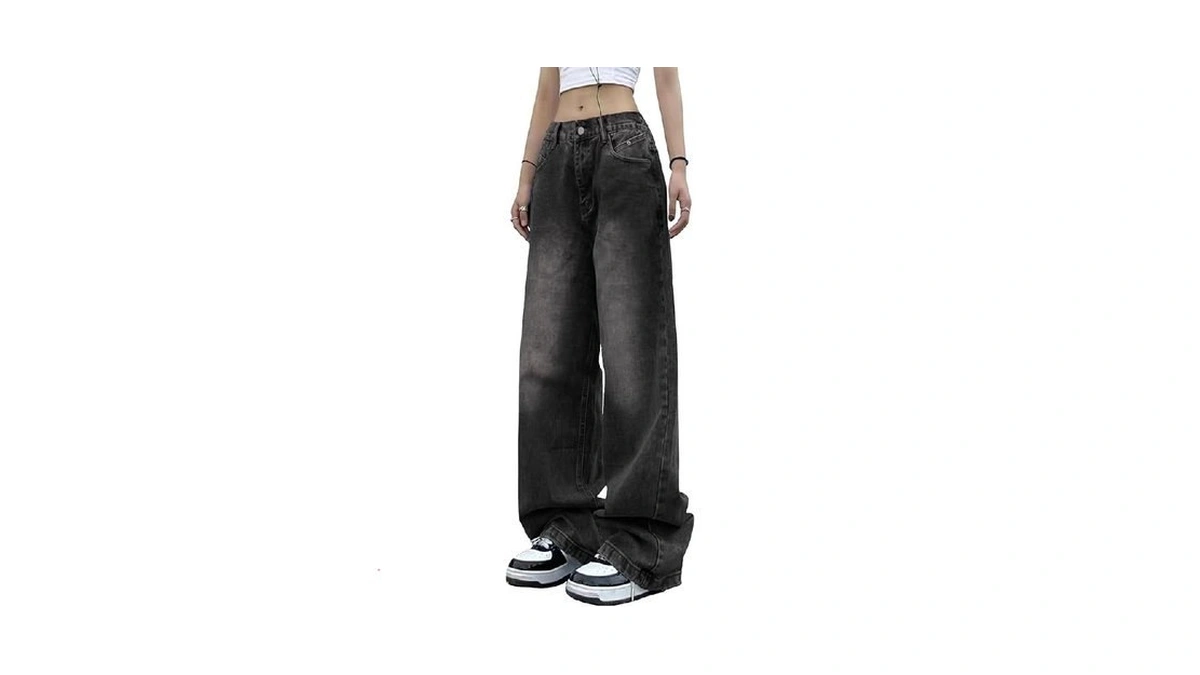 Emmiol Women Wide Leg Jeans Trendy Mid Waisted Denim Pants