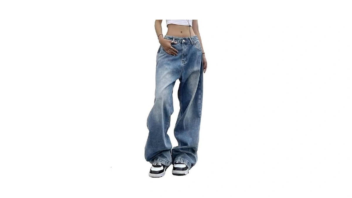 Emmiol Women Wide Leg Baggy Jeans Mid Waist Y2k Boyfriends