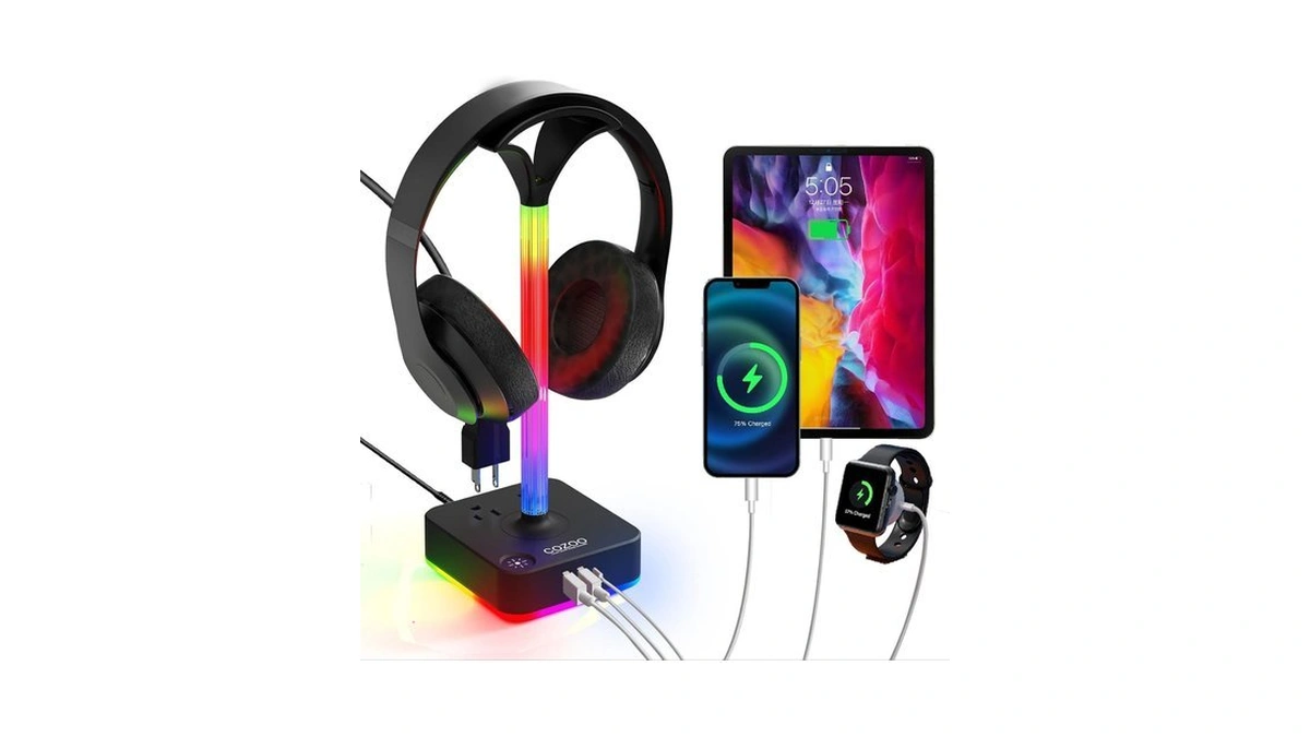 Cozoo Rgb Headphone Stand With Charger 3 Usb Ports And