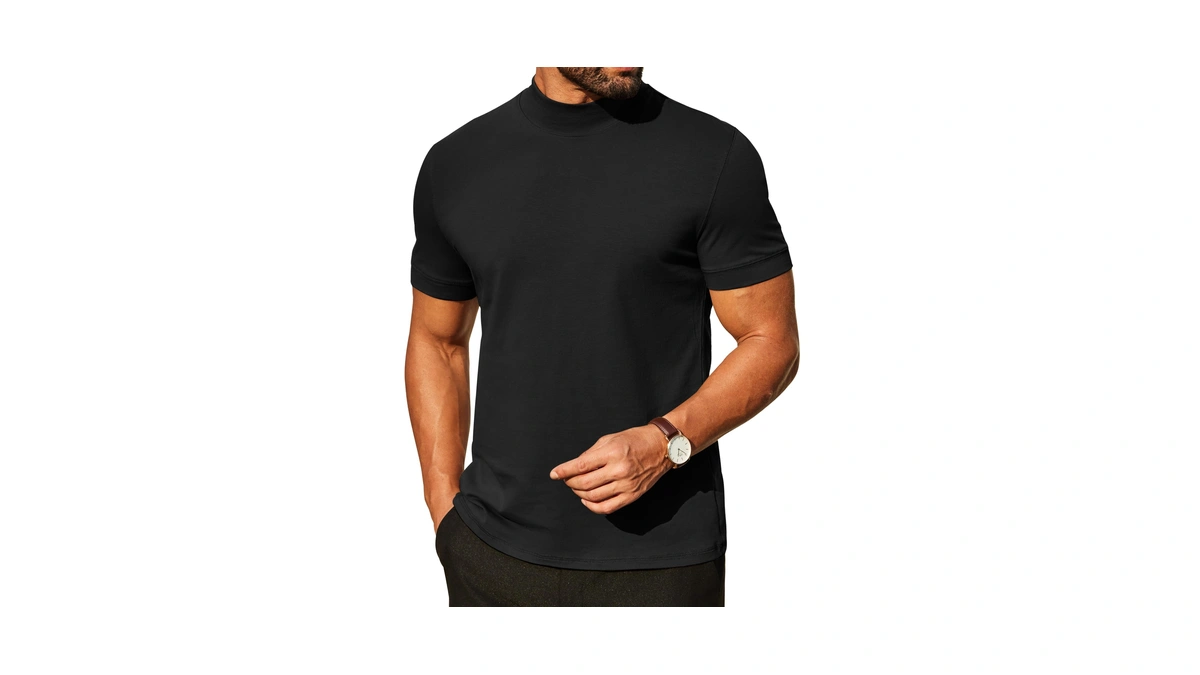 Coofandy Mock Turtleneck For Men Heavy Weight Cotton Short Sleeve