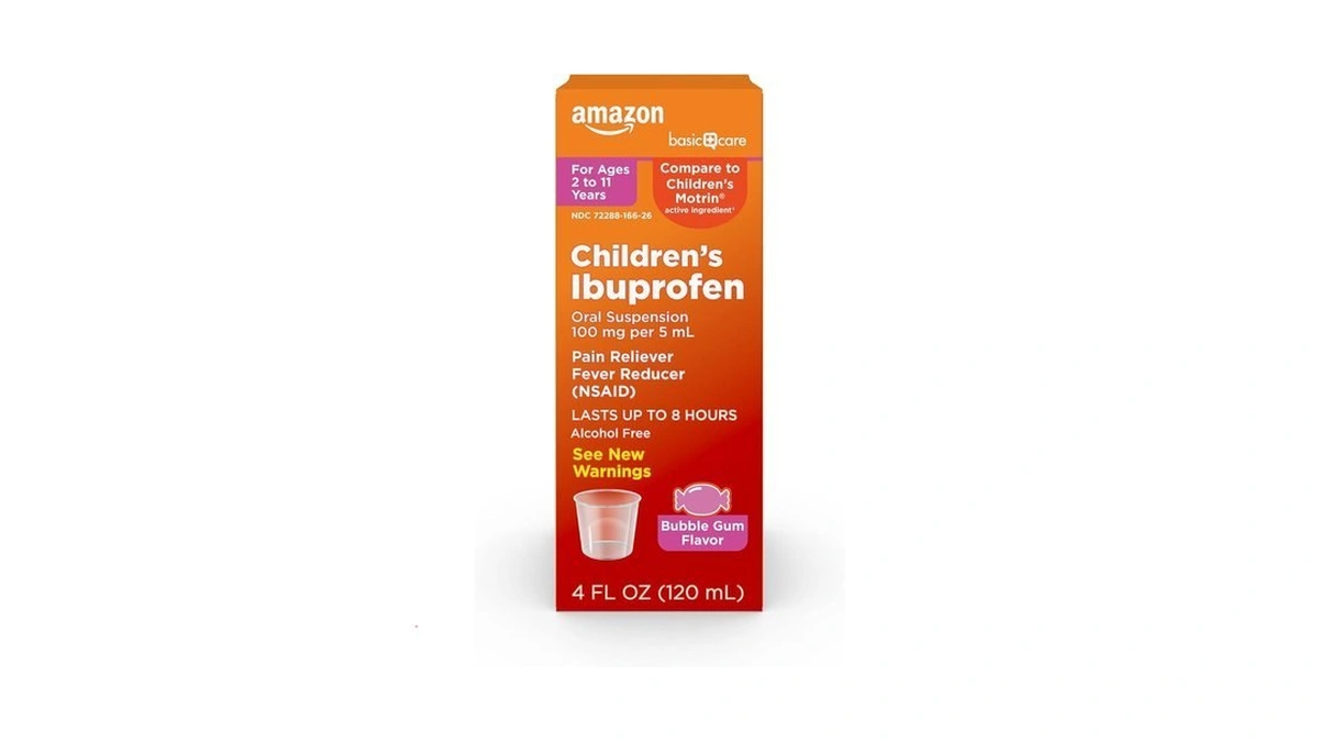 Amazon Basic Care Children's Ibuprofen Oral Suspension, 100mg, Bubblegum, 4