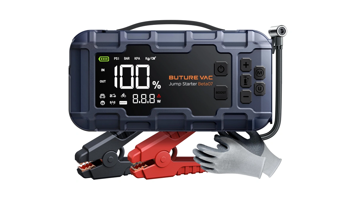 Portable 10-in-1 Car Battery Jump Starter With Air Compressor 8000a