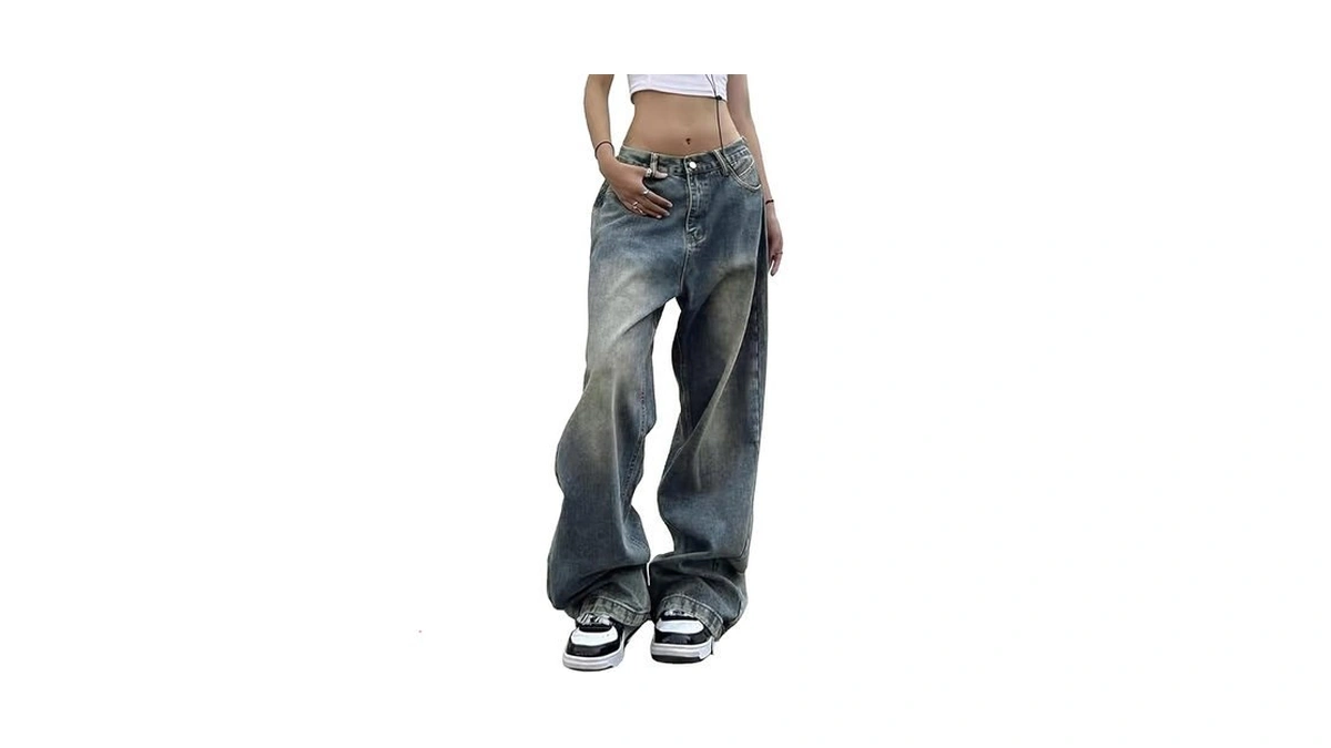 Emmiol Women Wide Leg Jeans Mid High Waist Straight Jeans
