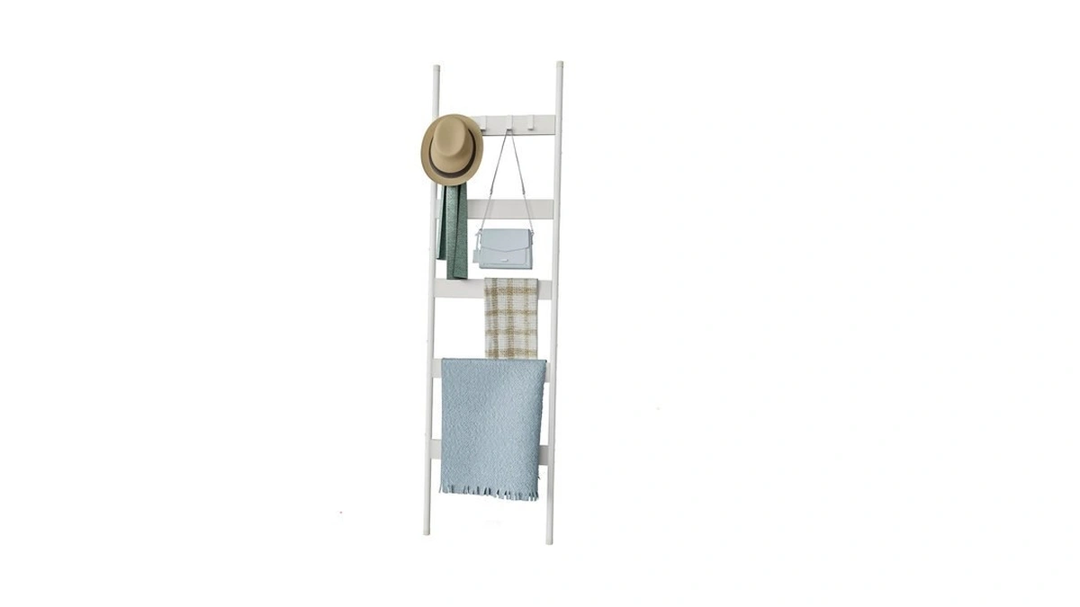 Blanket Ladder, 5-tier Towel Holder With 4 Removable Hooks, Farmhouse