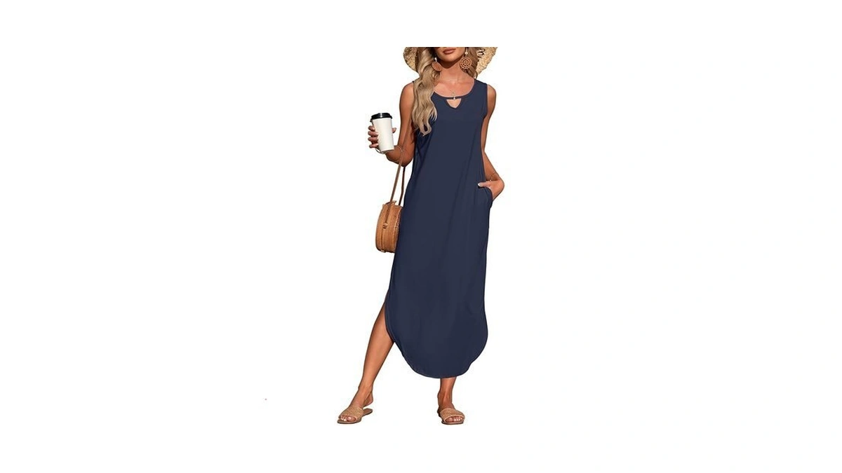 Misfay Women's Summer Maxi Dress Sleeveless Loose Long Beach Split