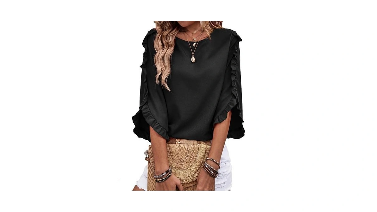 Evaless Blouses For Women Dressy Casual 3/4 Length Ruffle Sleeve