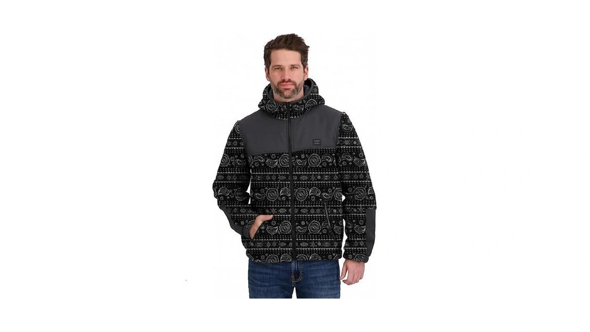 Billabong Mens Full Zip Sherpa Hoodie Jacket, Black, Xl