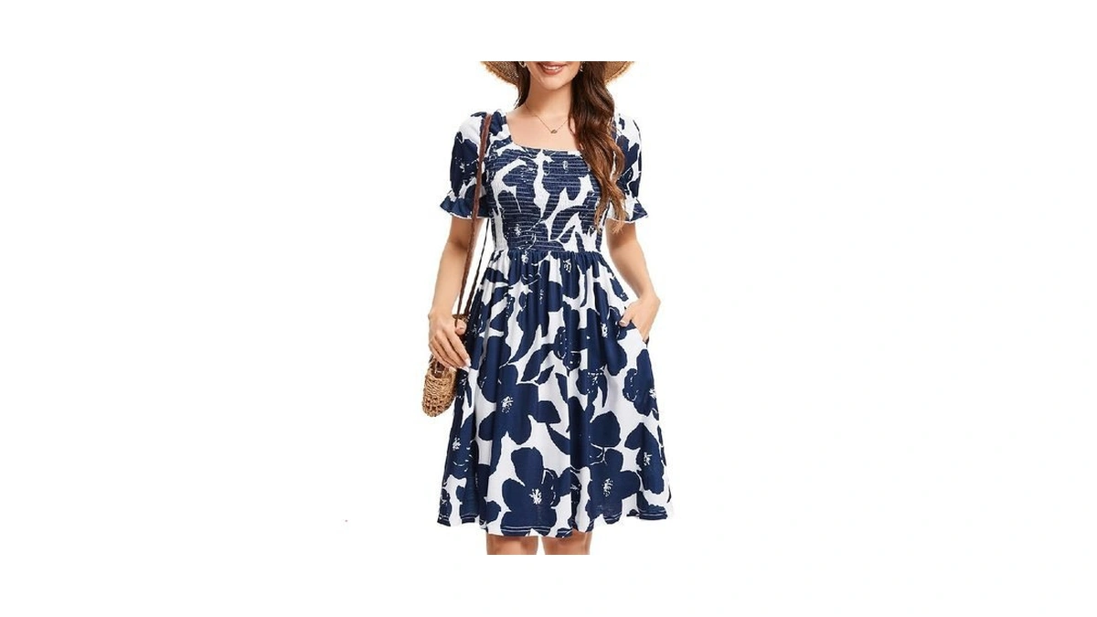 Cvcpp Womens Summer Dress- Floral Print Square Neck Puff Sleeve