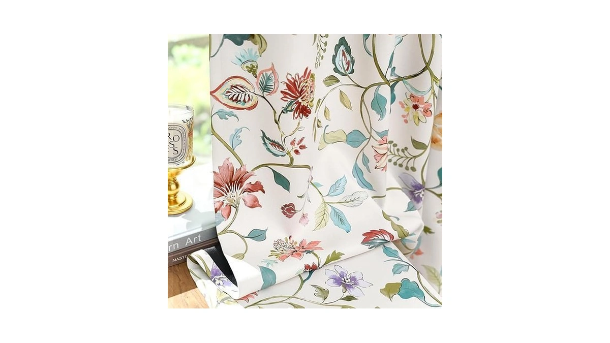 Jinchan Hattie Beige Floral Blackout Curtains 84 Inch Length –