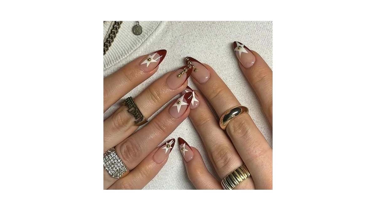 Red French Press On Nails Medium Almond Shaped False Nail