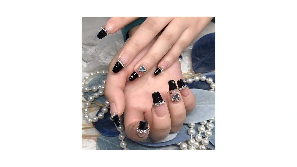 Valentine's Press On Nails Long 3d Crystal Love Heart Design