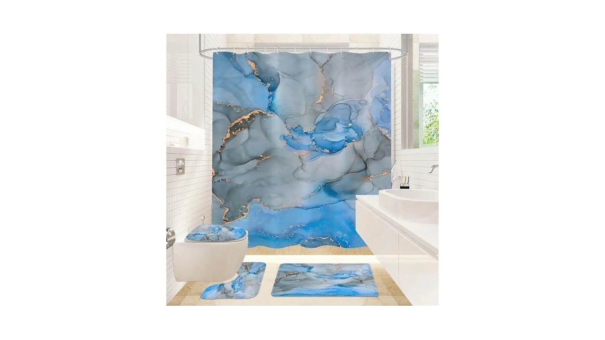 Gibelle 4 Pcs Bathroom Shower Curtain Set With Non-slip Rugs,