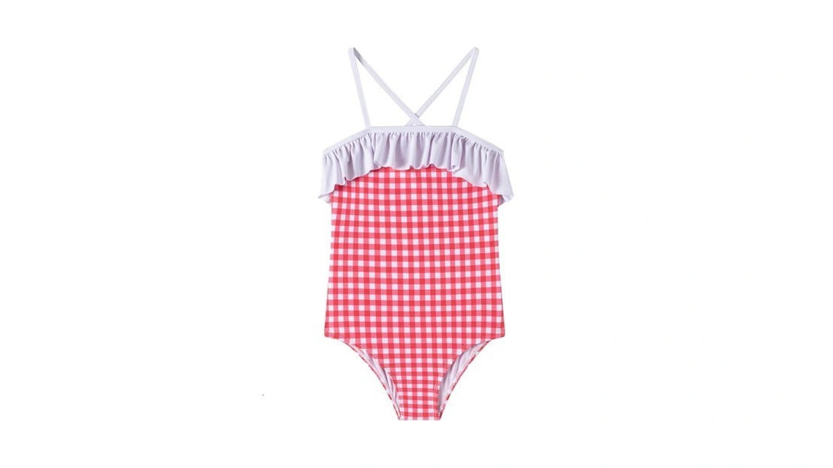 Lizens Girls One Piece Swimwear Checker Print Bathing Suit For