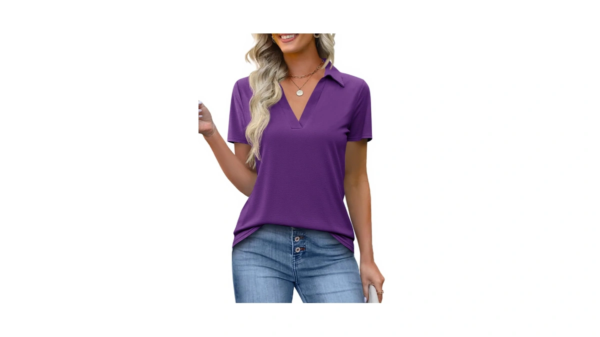 Imily Bela Womens Short Sleeve Polo Shirts V Neck Business